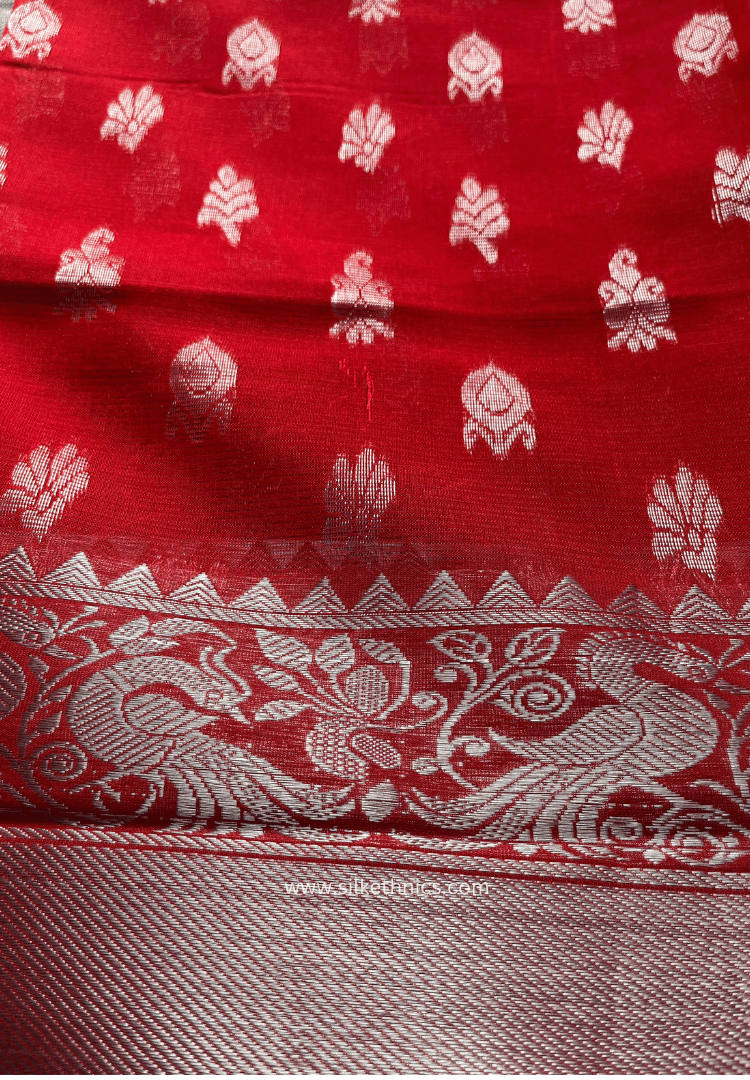 Scarlet red pure Mangalagiri silk saree | Alekya Collection