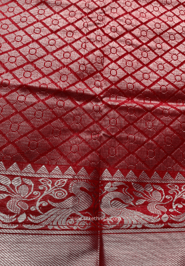 Scarlet red pure Mangalagiri silk saree | Alekya Collection
