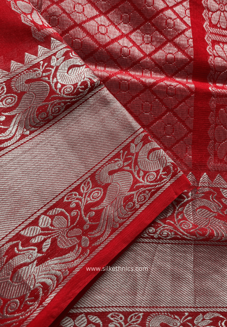 Scarlet red pure Mangalagiri silk saree | Alekya Collection