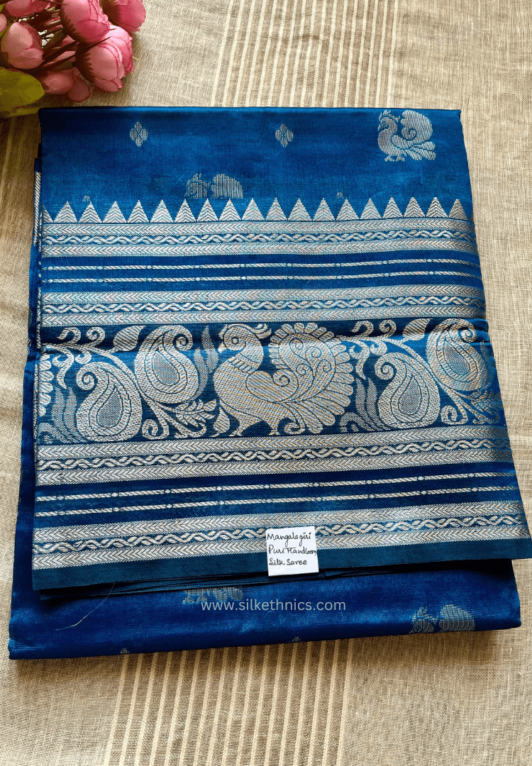 Cobalt Blue pure Mangalagiri silk saree | Alekya Collection
