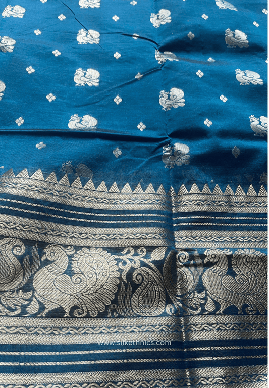 Cobalt Blue pure Mangalagiri silk saree | Alekya Collection