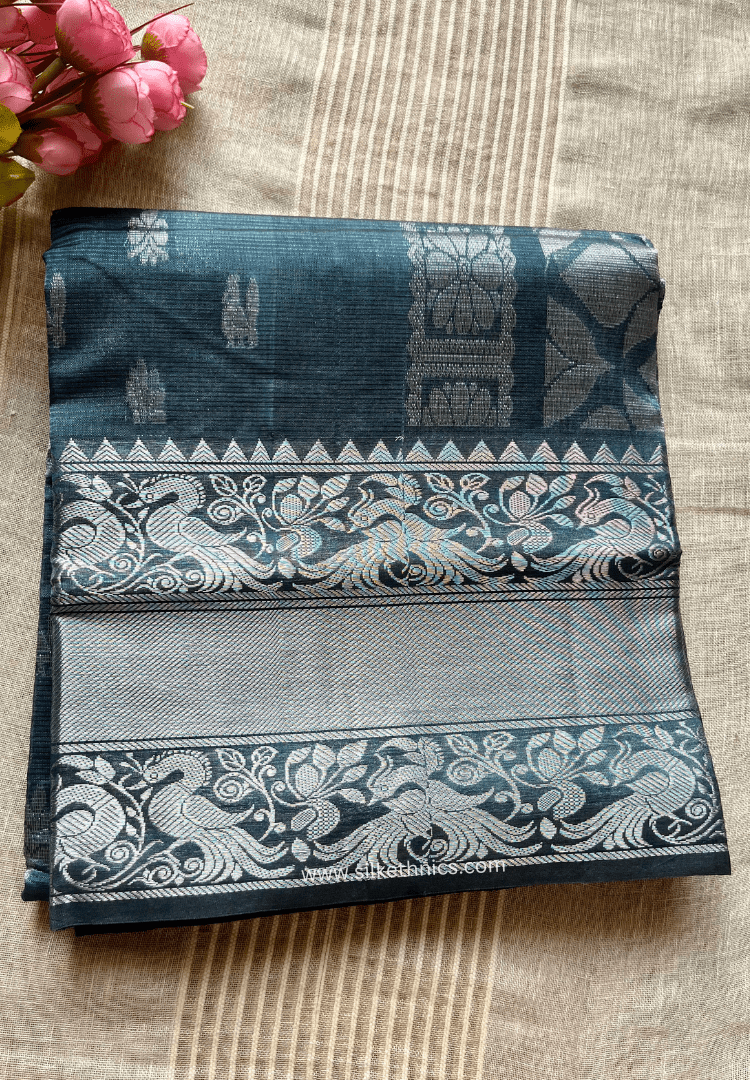 Cool grey pure Mangalagiri silk saree | Alekya Collection