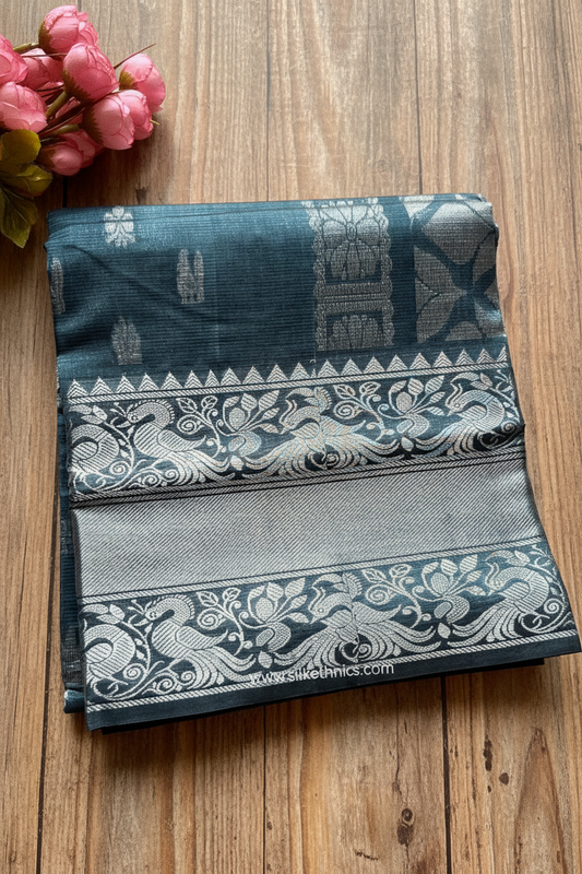 Slate Grey pure Mangalagiri silk saree | Alekya Collection