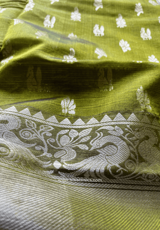 Olive Green pure Mangalagiri silk saree | Alekya Collection