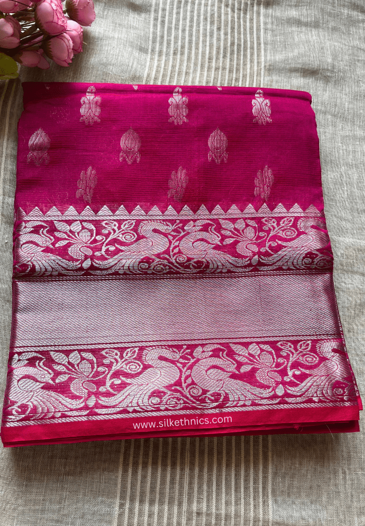 Vibrant pink pure Mangalagiri silk saree | Alekya Collection