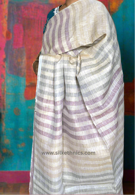 Striped beige Varnika linen saree