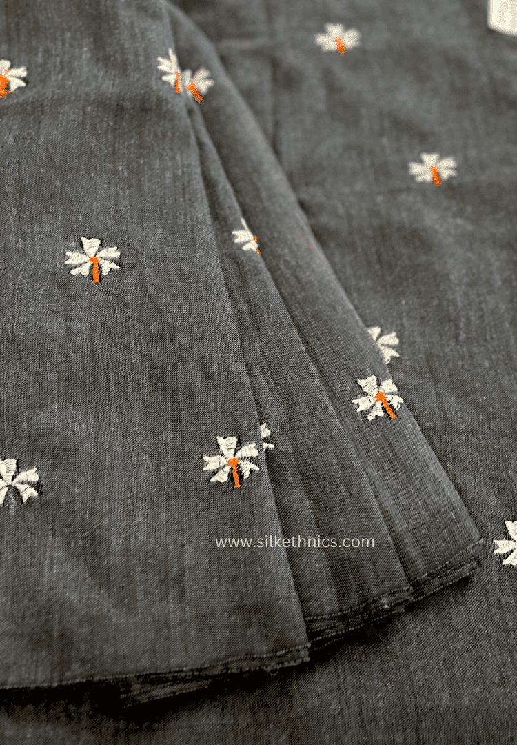 Dark gray cotton embroidered Rangreet saree