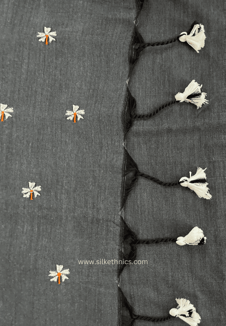 Dark gray cotton embroidered Rangreet saree