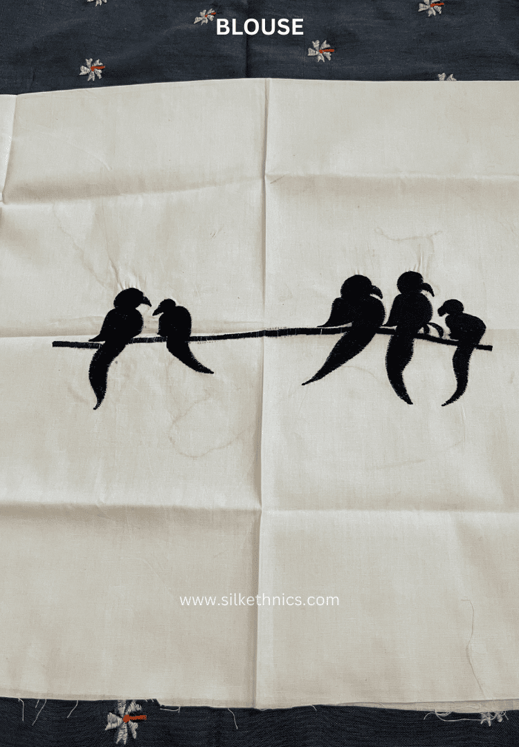 Dark gray cotton embroidered Rangreet saree