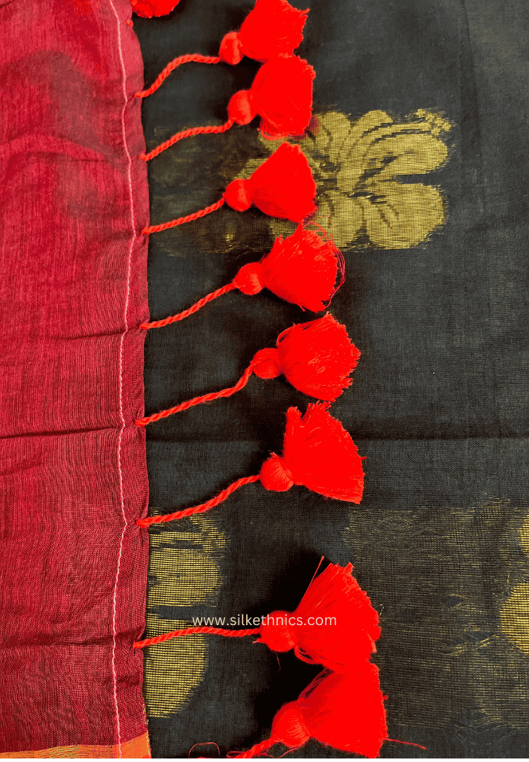 Red and Black Japa mul cotton saree