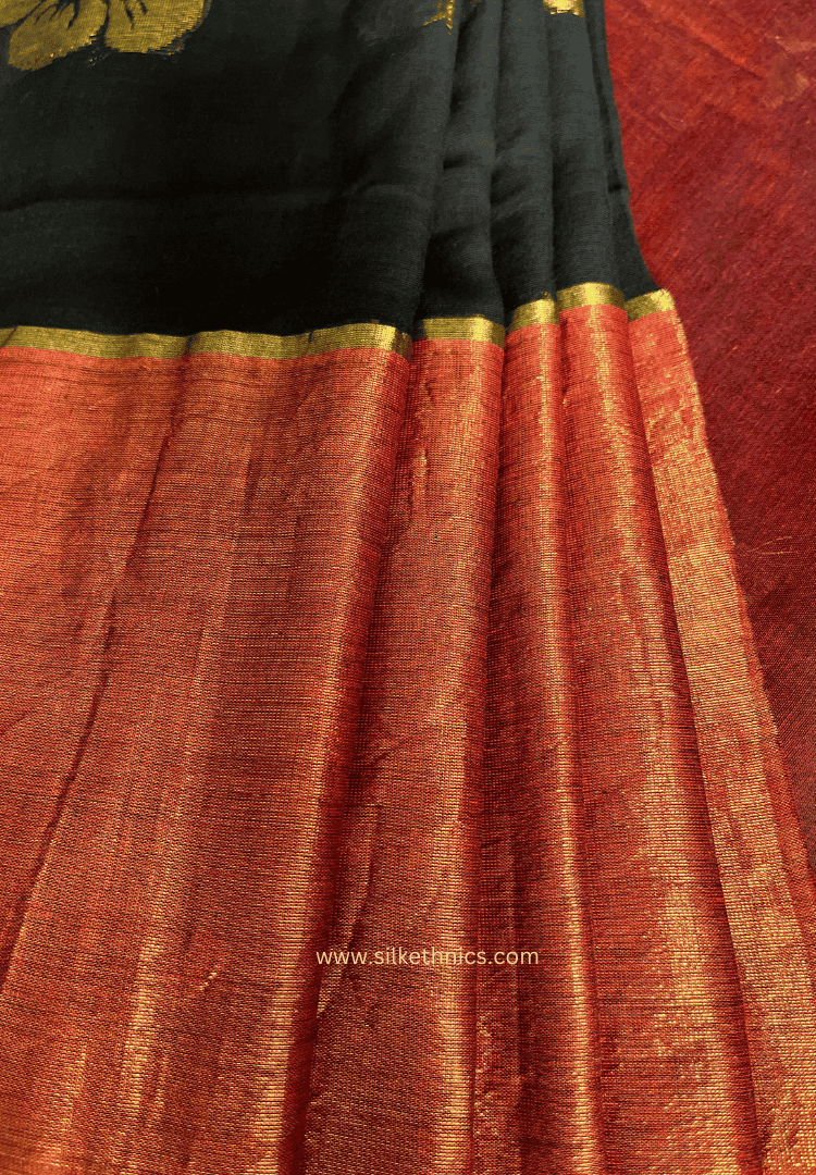Red and Black Japa mul cotton saree
