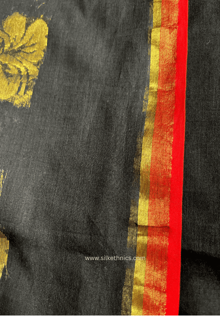 Red and Black Japa mul cotton saree