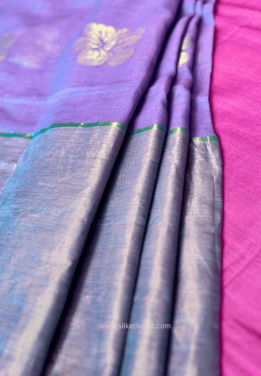 Lavender and pink Japa mul cotton saree