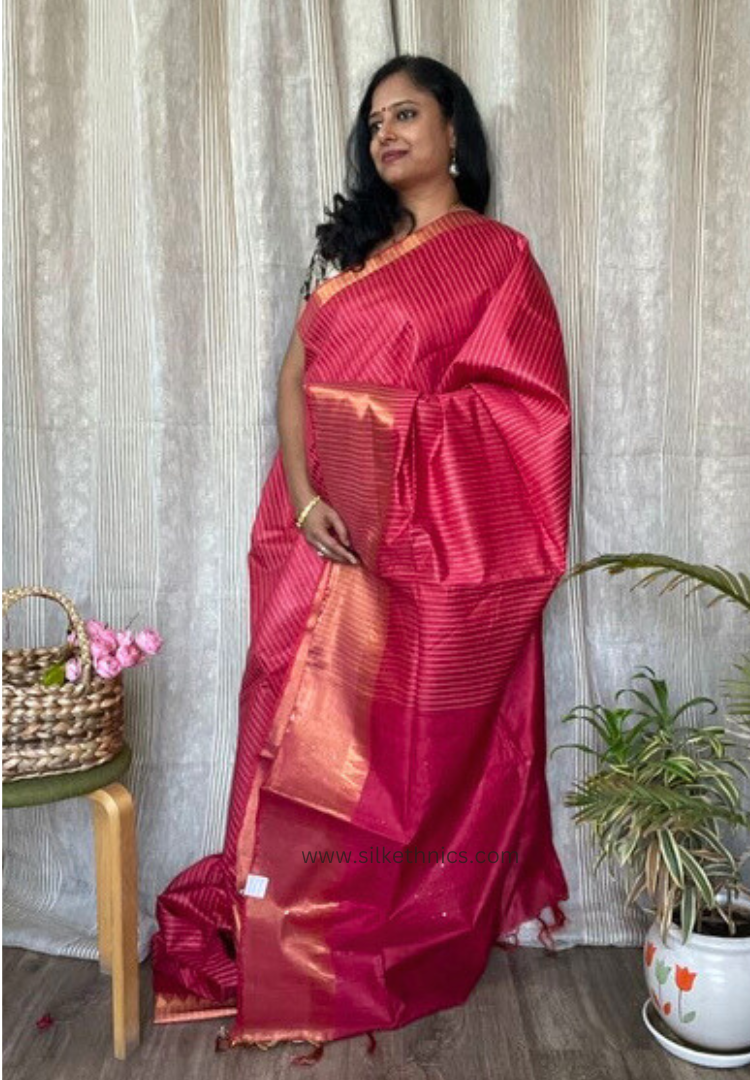 Temple border red raw silk saree