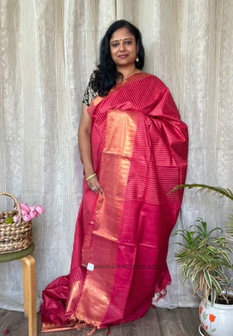 Temple border red raw silk saree