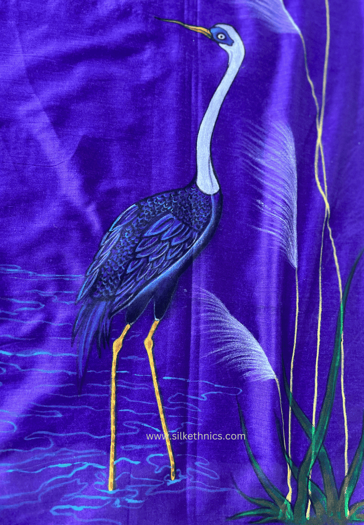 Purple Flamingo handpainted saree