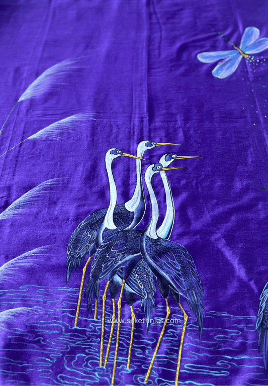 Purple Flamingo handpainted saree