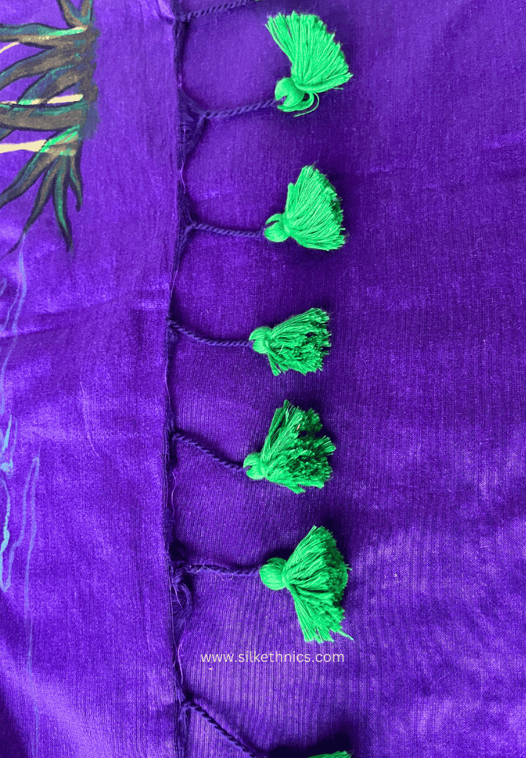 Purple Flamingo handpainted saree