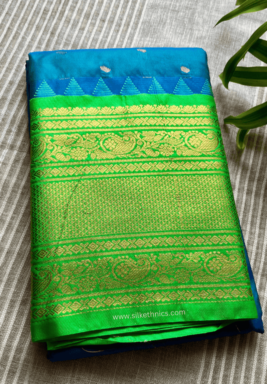 Gadwal Grace Emerald Aqua silk saree