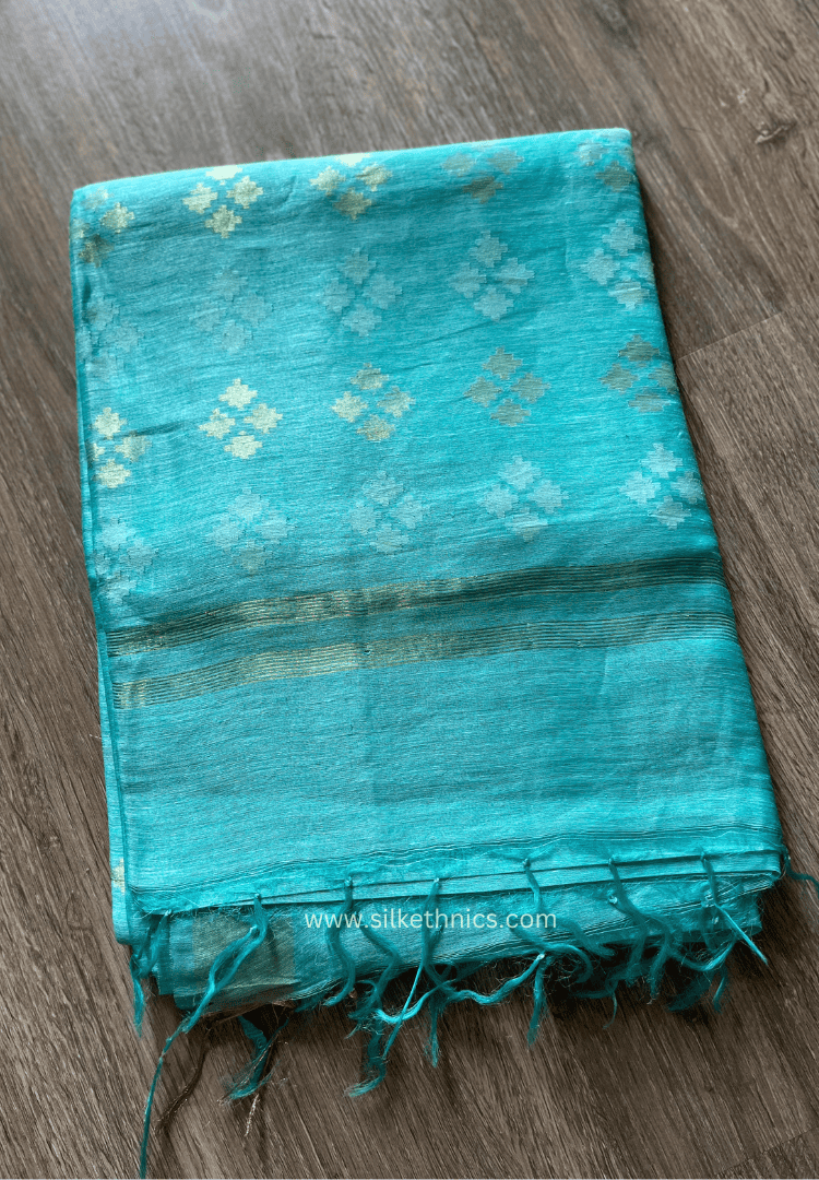 Aqua Blue linen silk saree