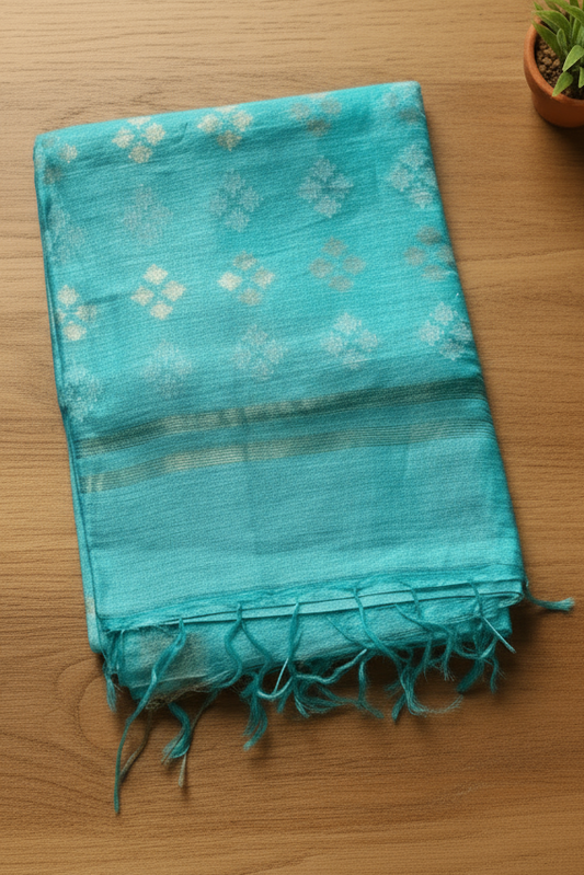 Aqua Blue linen silk saree