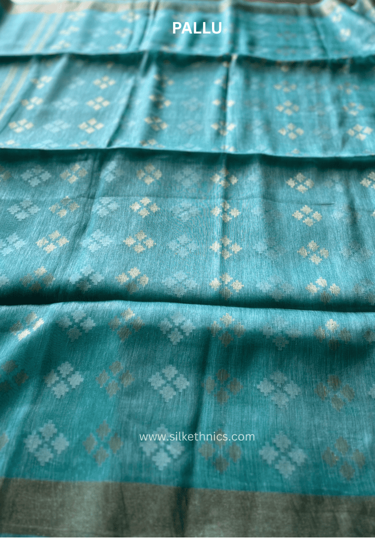 Aqua Blue linen silk saree