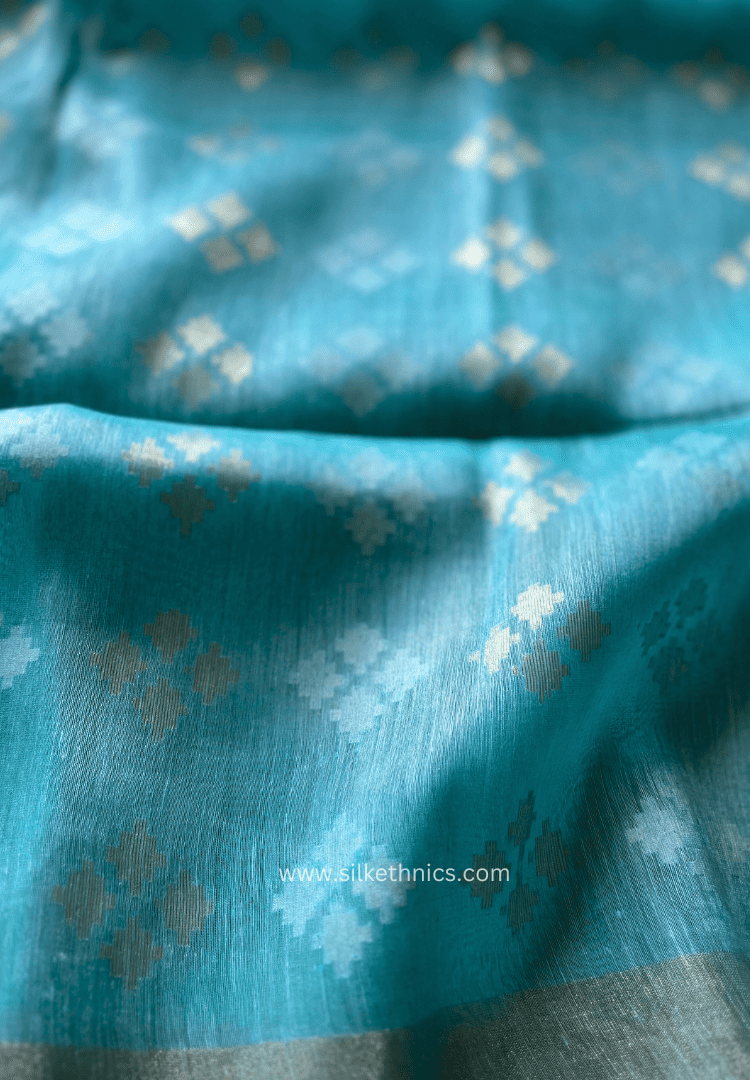 Aqua Blue linen silk saree