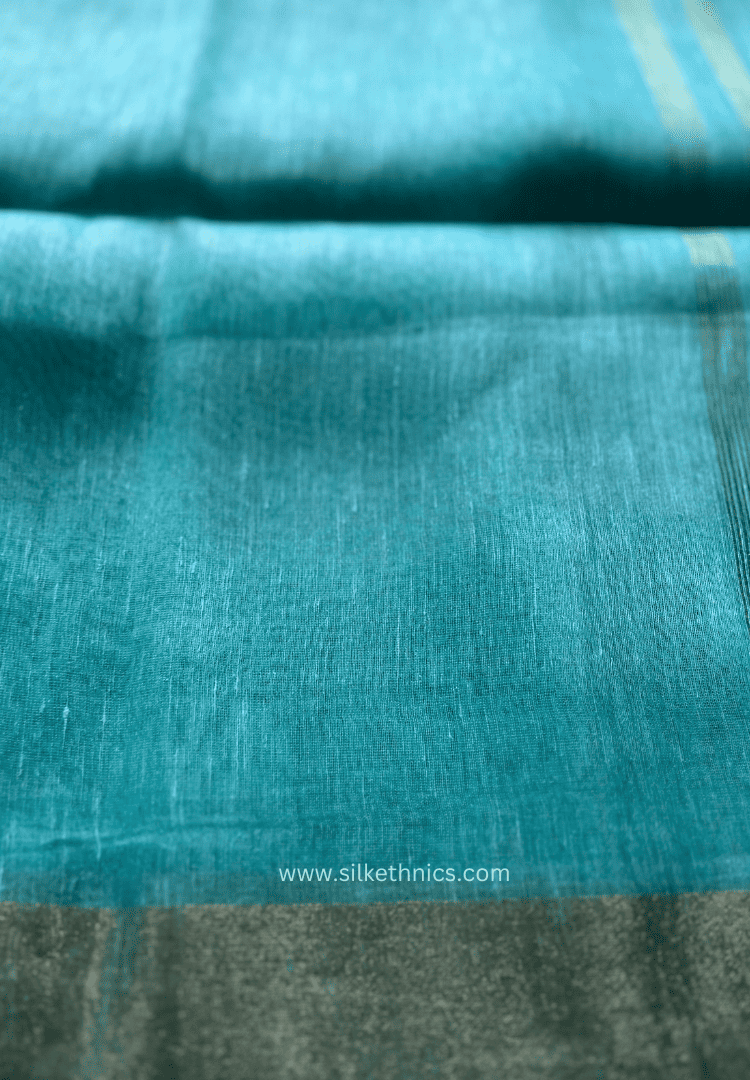 Aqua Blue linen silk saree