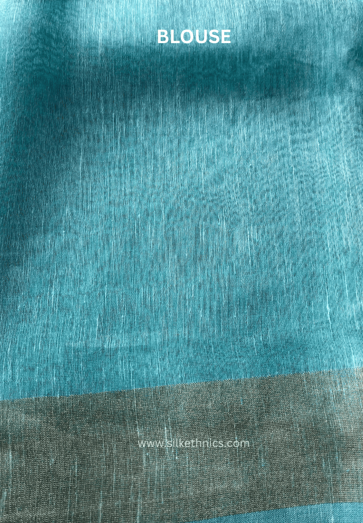Aqua Blue linen silk cutwork saree