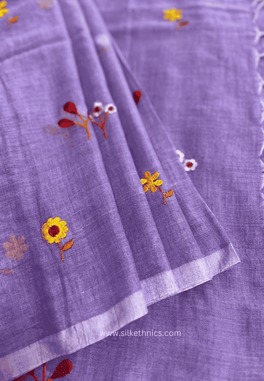 Soft lavender embroidered Rangreet saree