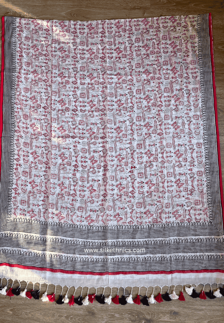 Cotton white Rangreet saree