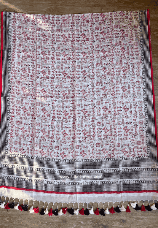 Cotton white Rangreet saree
