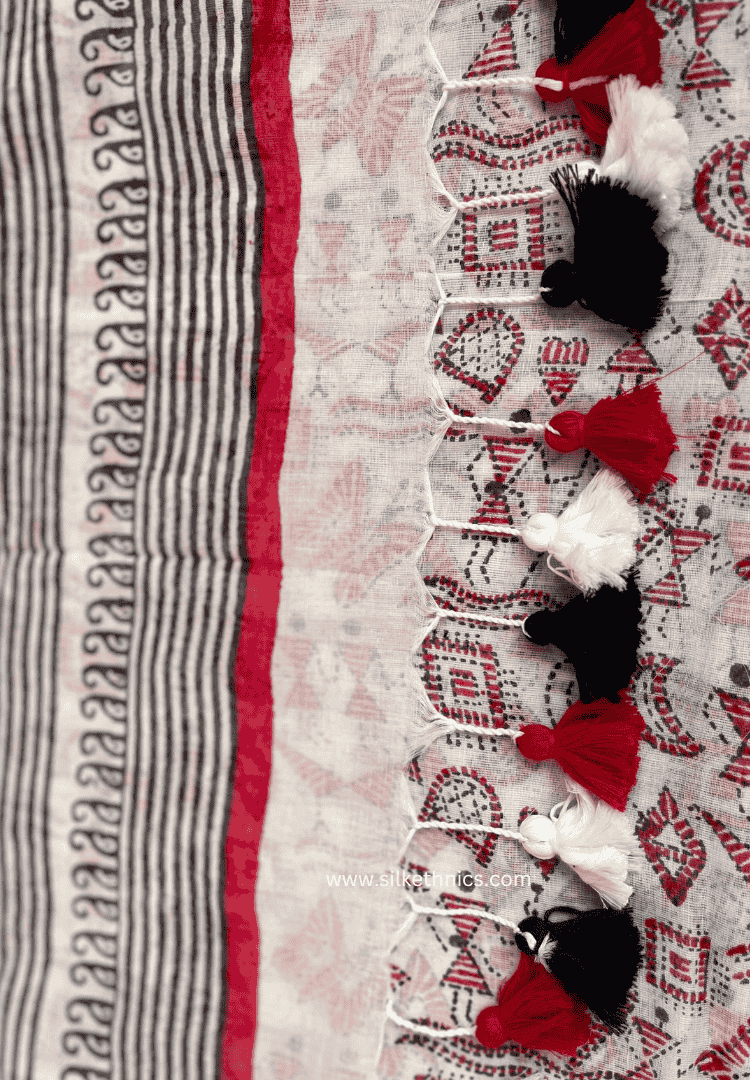 Cotton white Rangreet saree