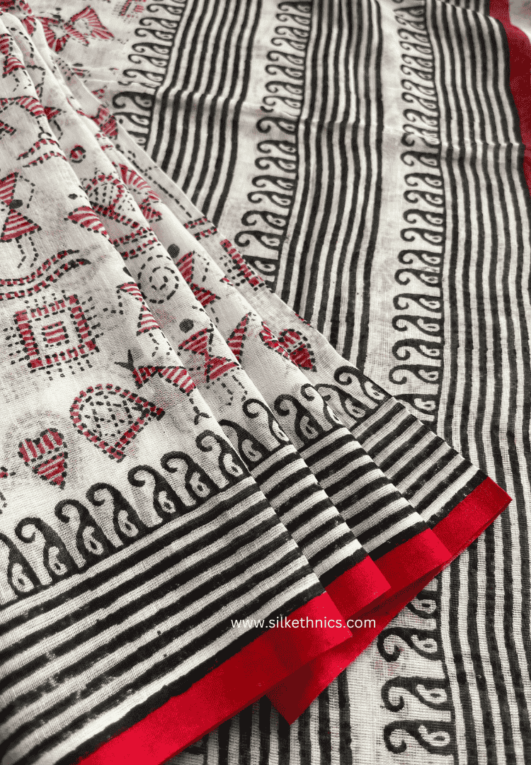 Cotton white Rangreet saree