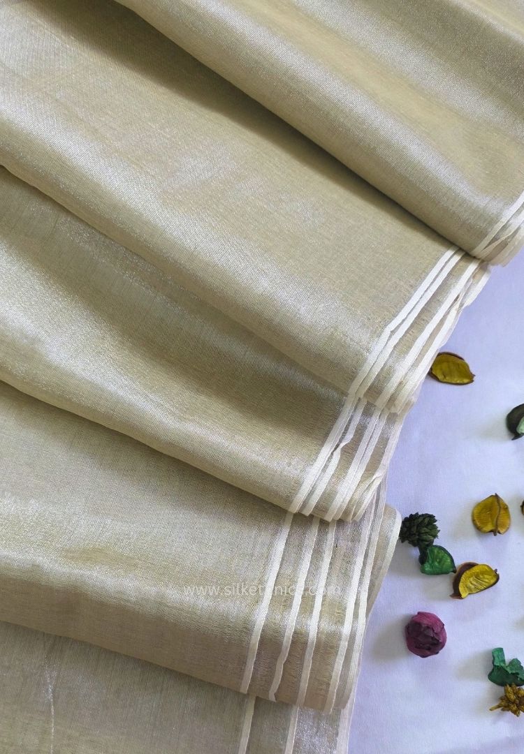 Ivory Silver Raaga handloom tissue saree - Indulekha