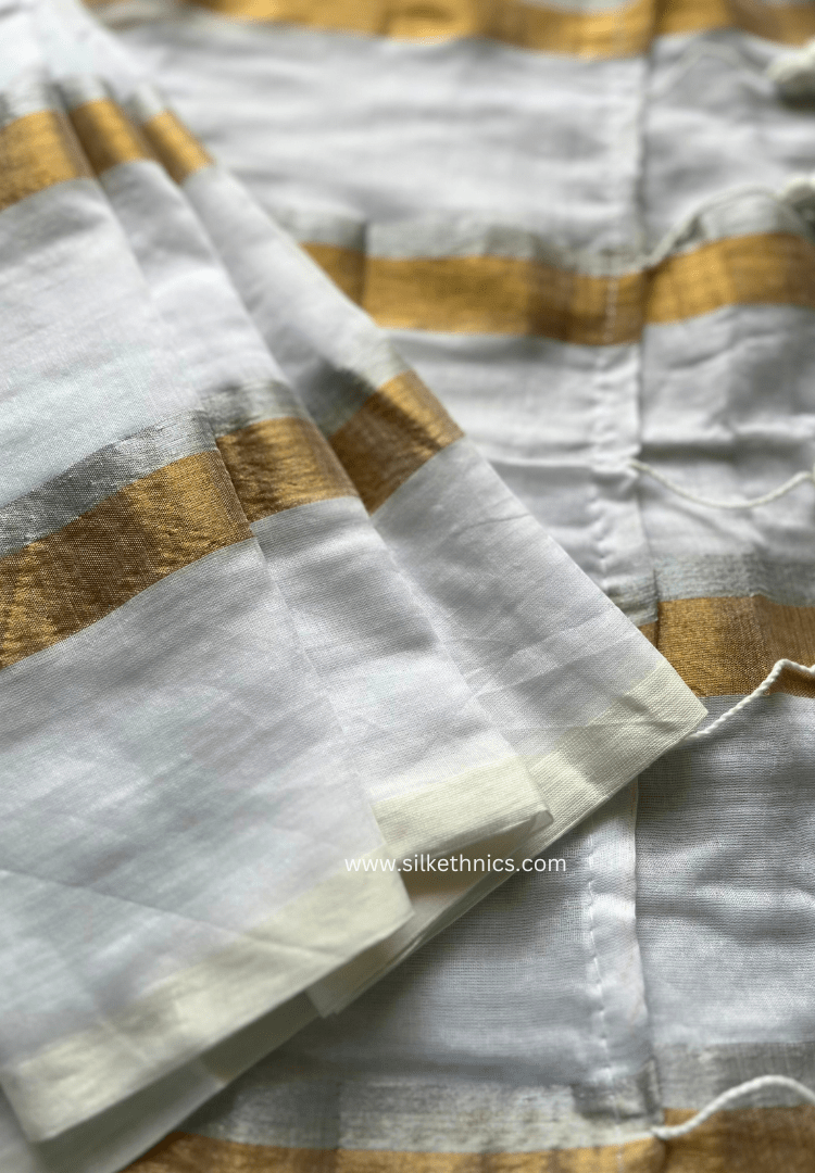 Zari striped White Rangreet mulcotton saree