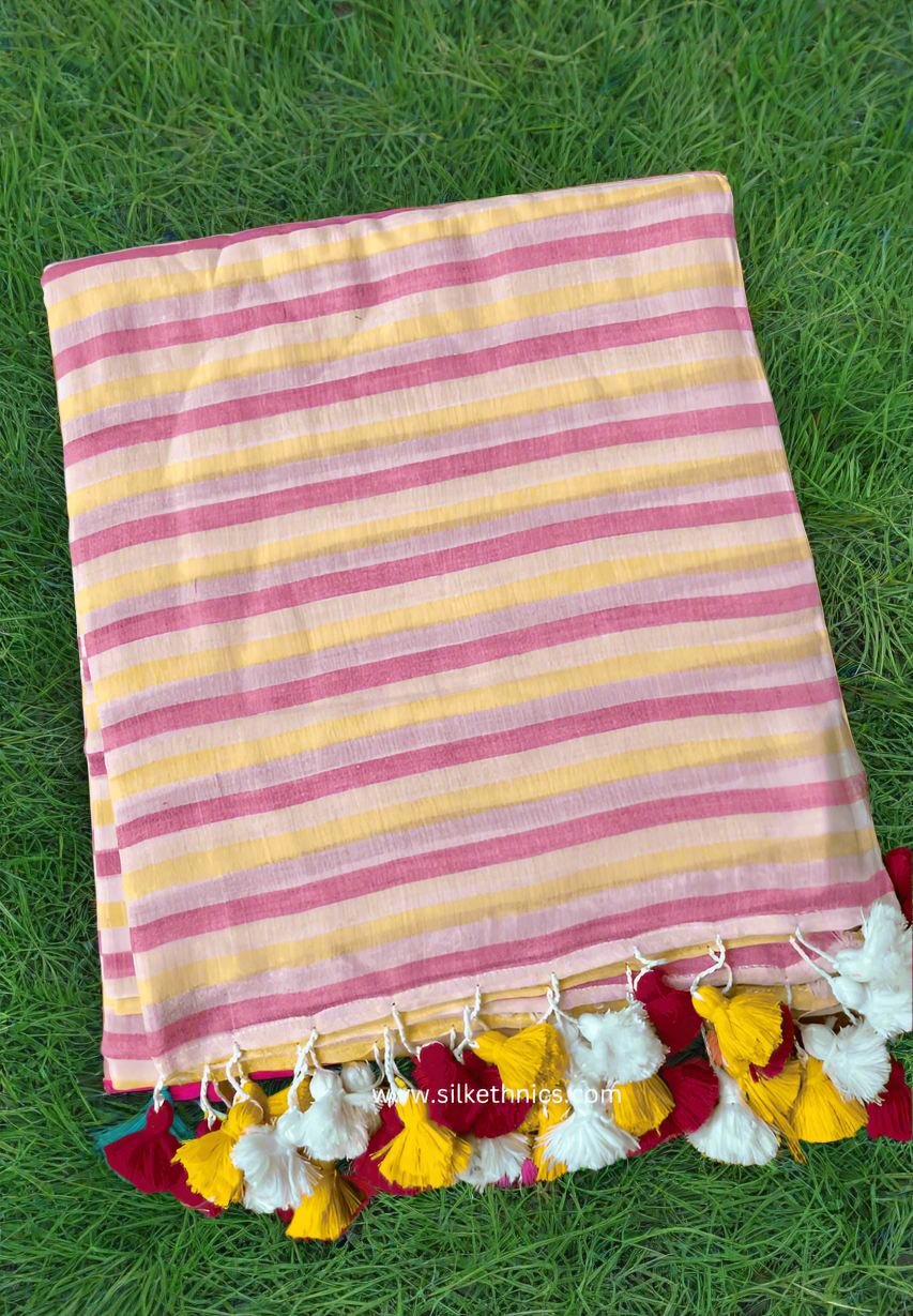 Pink striped Rangreet mulcotton saree