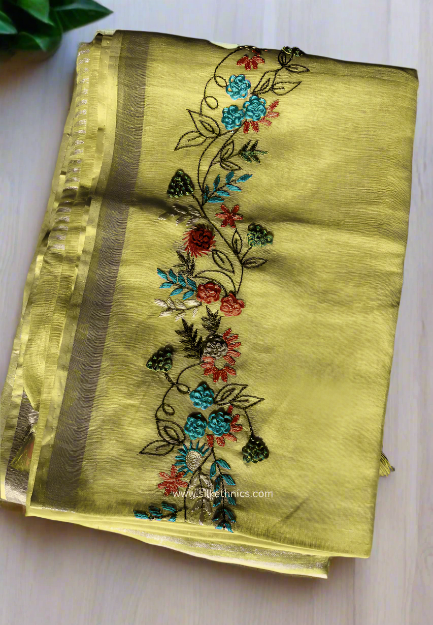 Pastel yellow Sitara linen saree