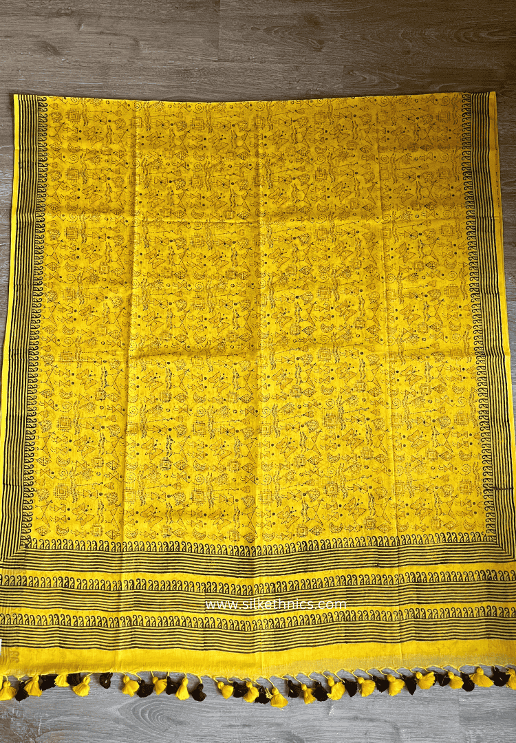 Sunshine yellow Rangreet Mul cotton saree