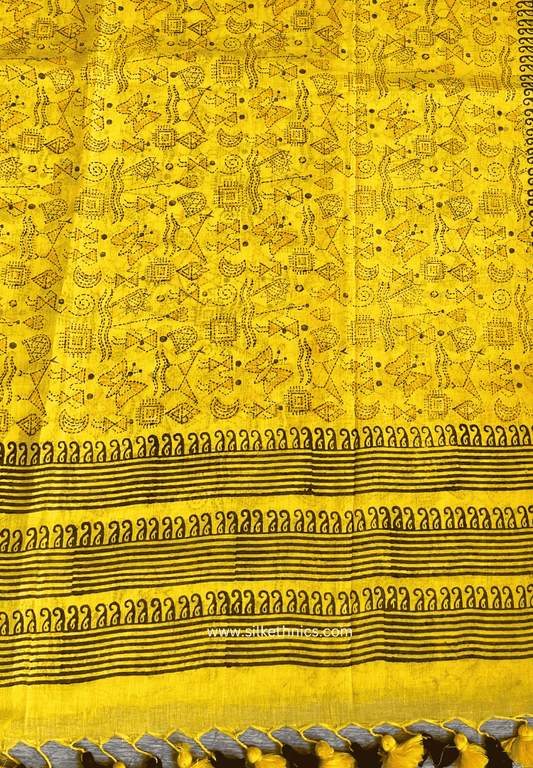 Sunshine yellow Rangreet Mul cotton saree