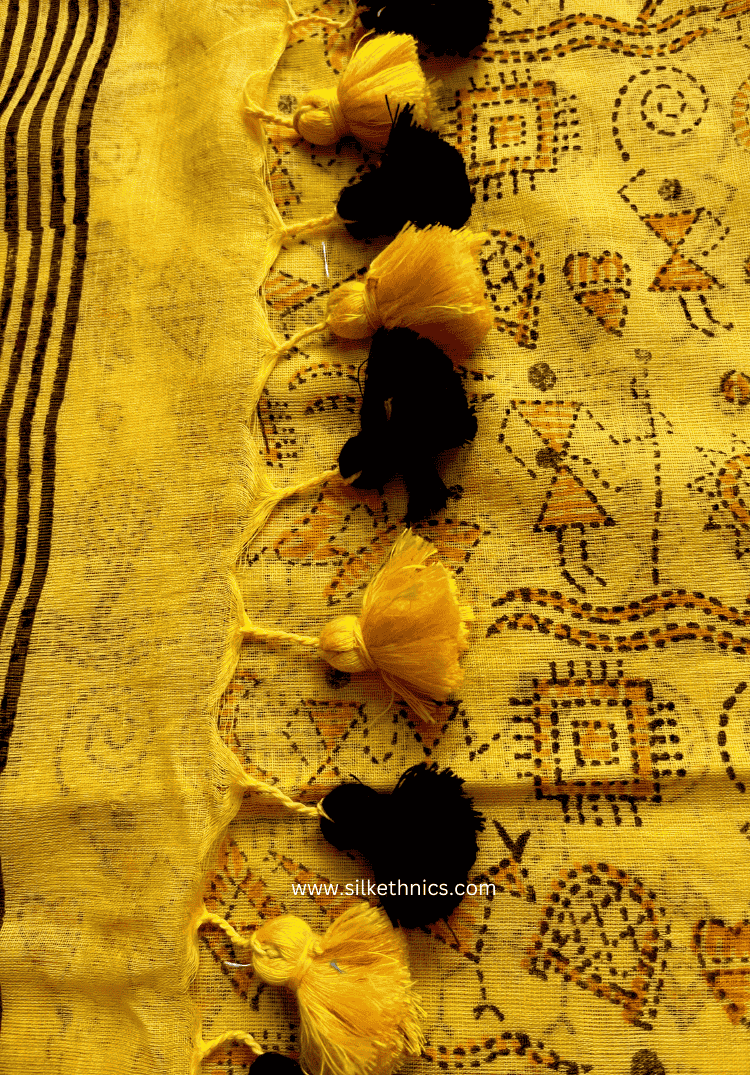 Sunshine yellow Rangreet Mul cotton saree