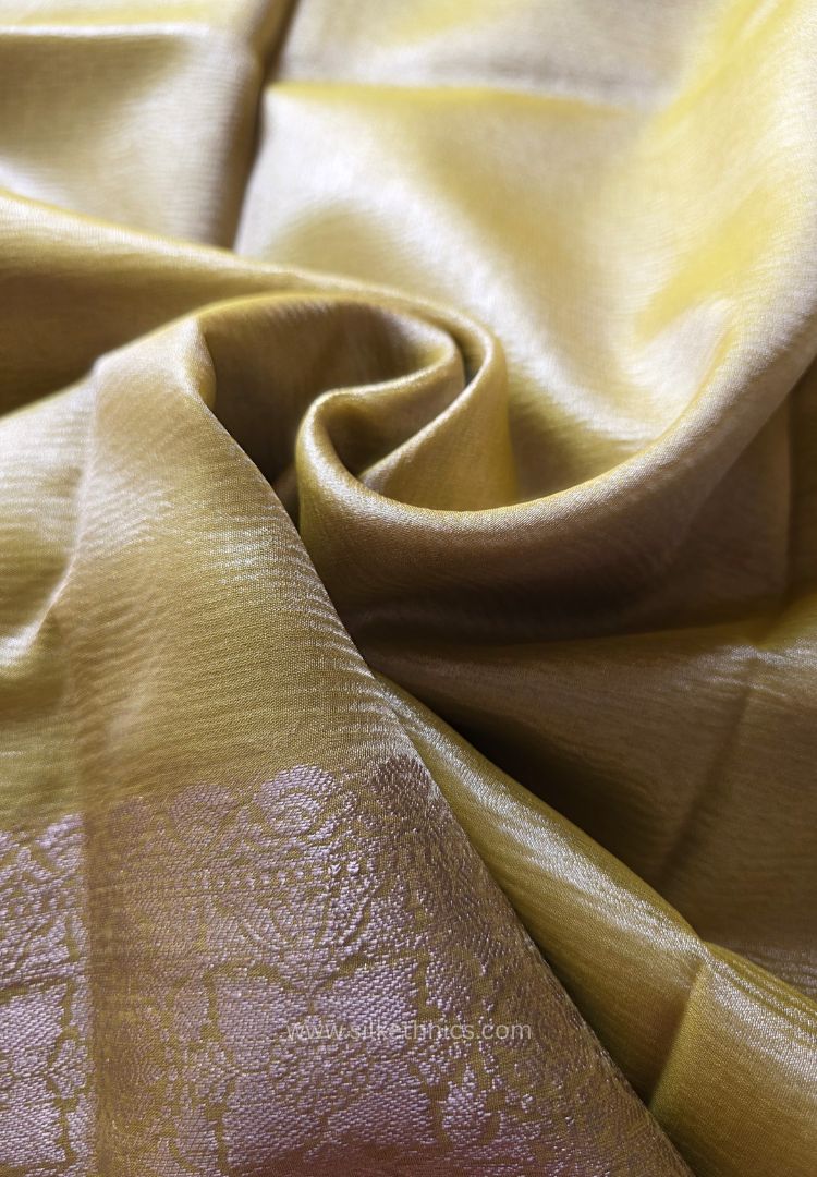 Yellow Gold Banarasi Crushed Tissue saree