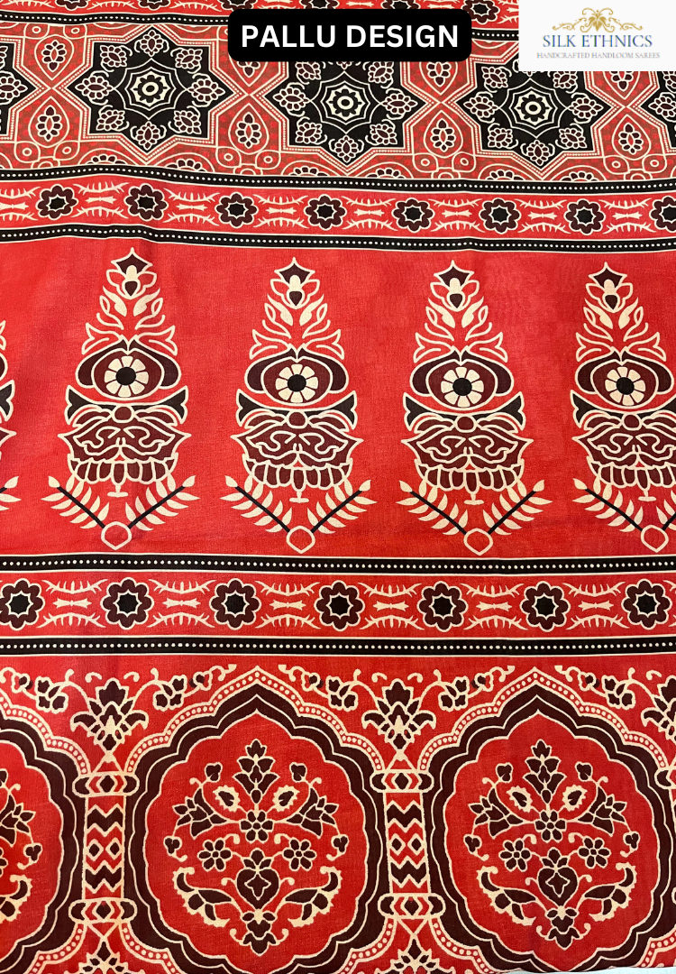 Ready to wear Pink Ajrakh soft silk saree