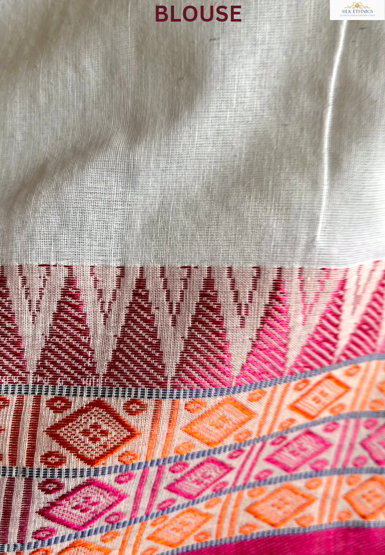 Pearl white hand weaving saree