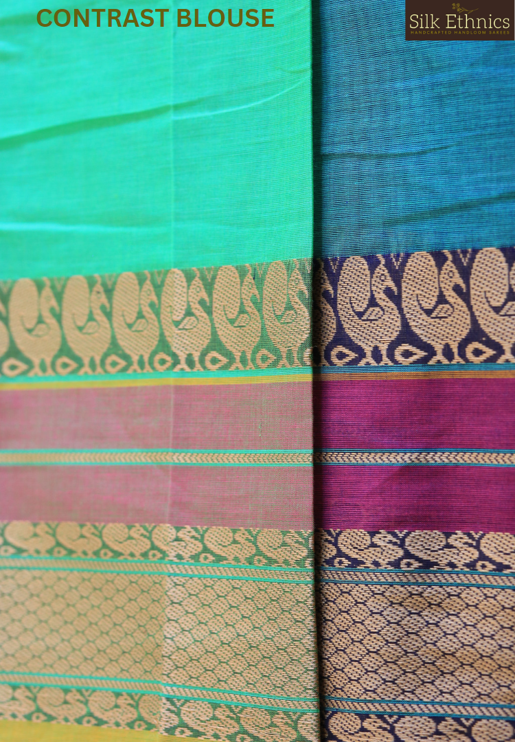 Teal green Mangalagiri pure handloom saree