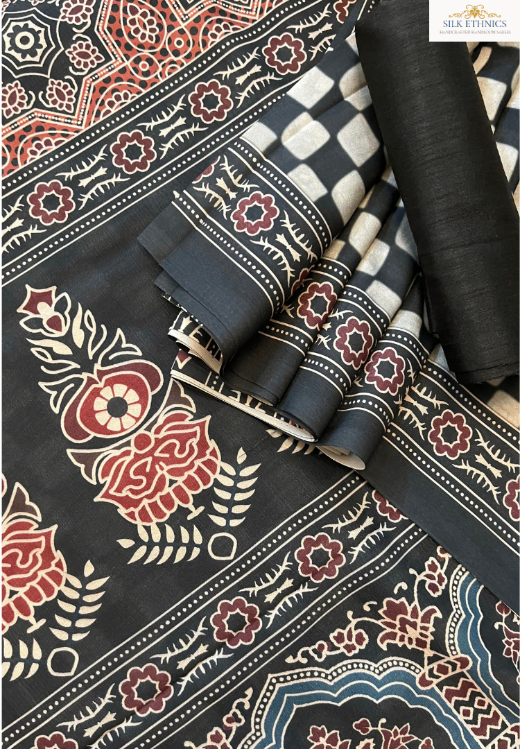 Ready to wear Ajrakh soft silk saree