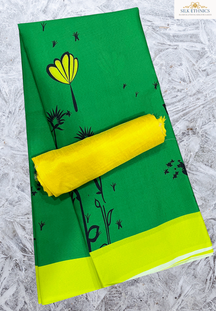 Green and yellow soft mashru silk saree
