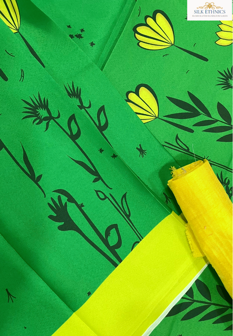Green and yellow soft mashru silk saree