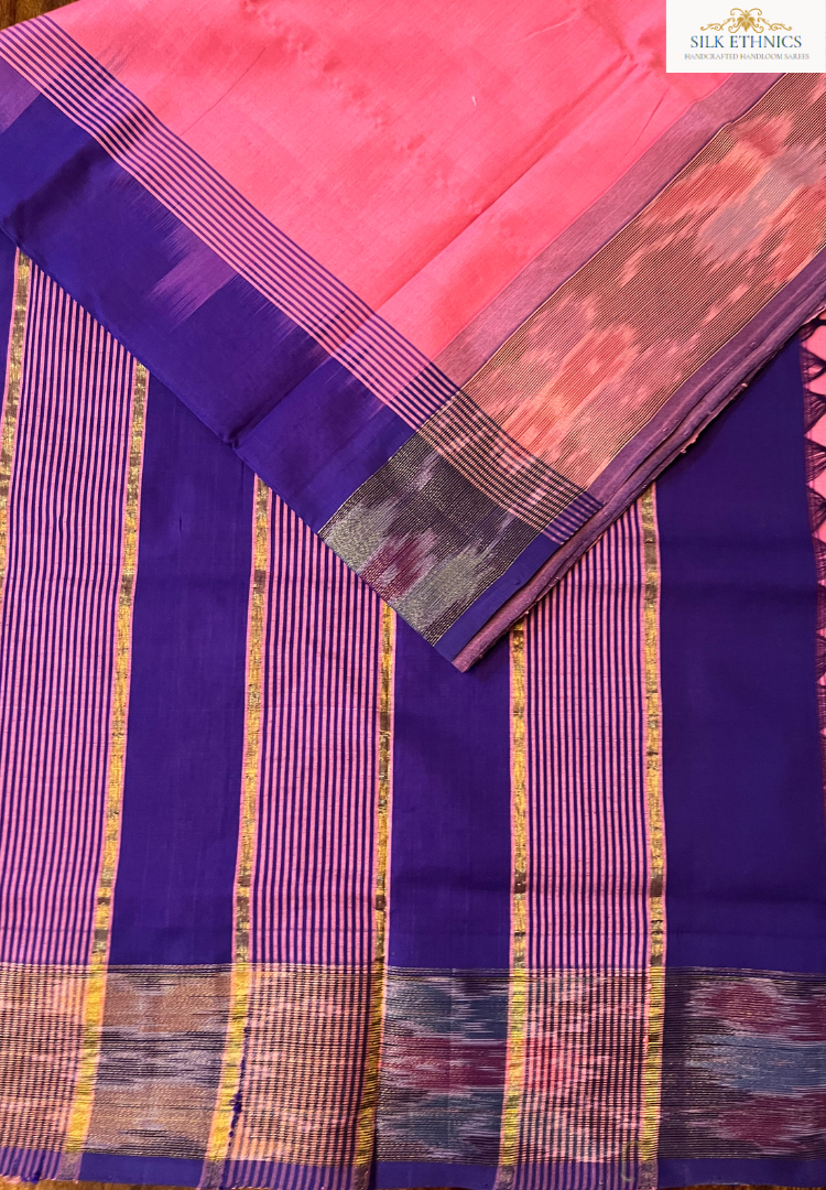 Flamingo pink handloom Silkcotton saree