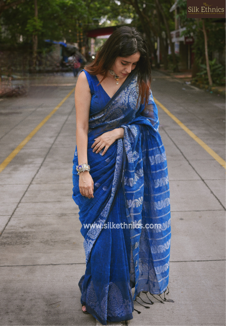 Cobalt blue Aarti linen saree